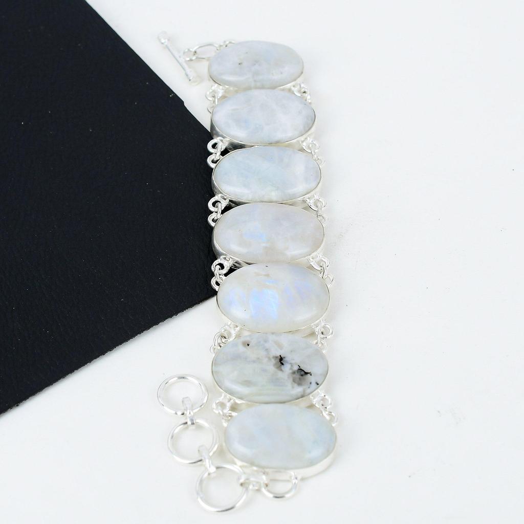 Natural Rainbow Moonstone Gemstone Handmade 925 Sterling Silver Bracelet, Moonstone Bracelet For Wife , Unisex Bracelet, Wadding Gifts