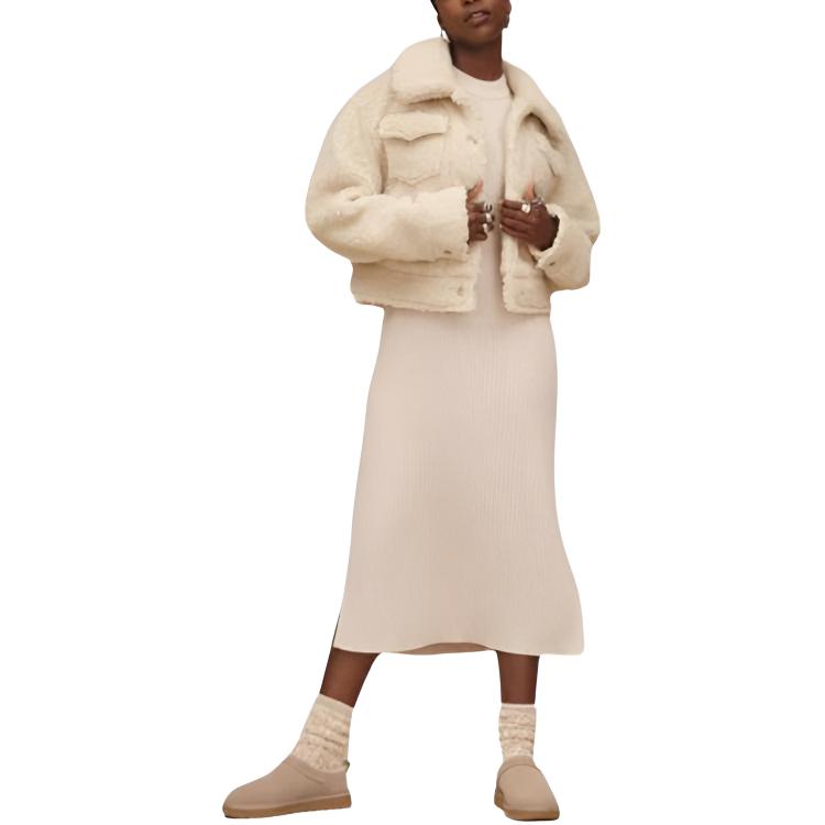 UGG Женская куртка с коротким плюшем, однобортная, с длинными рукавами 1171459-NLI