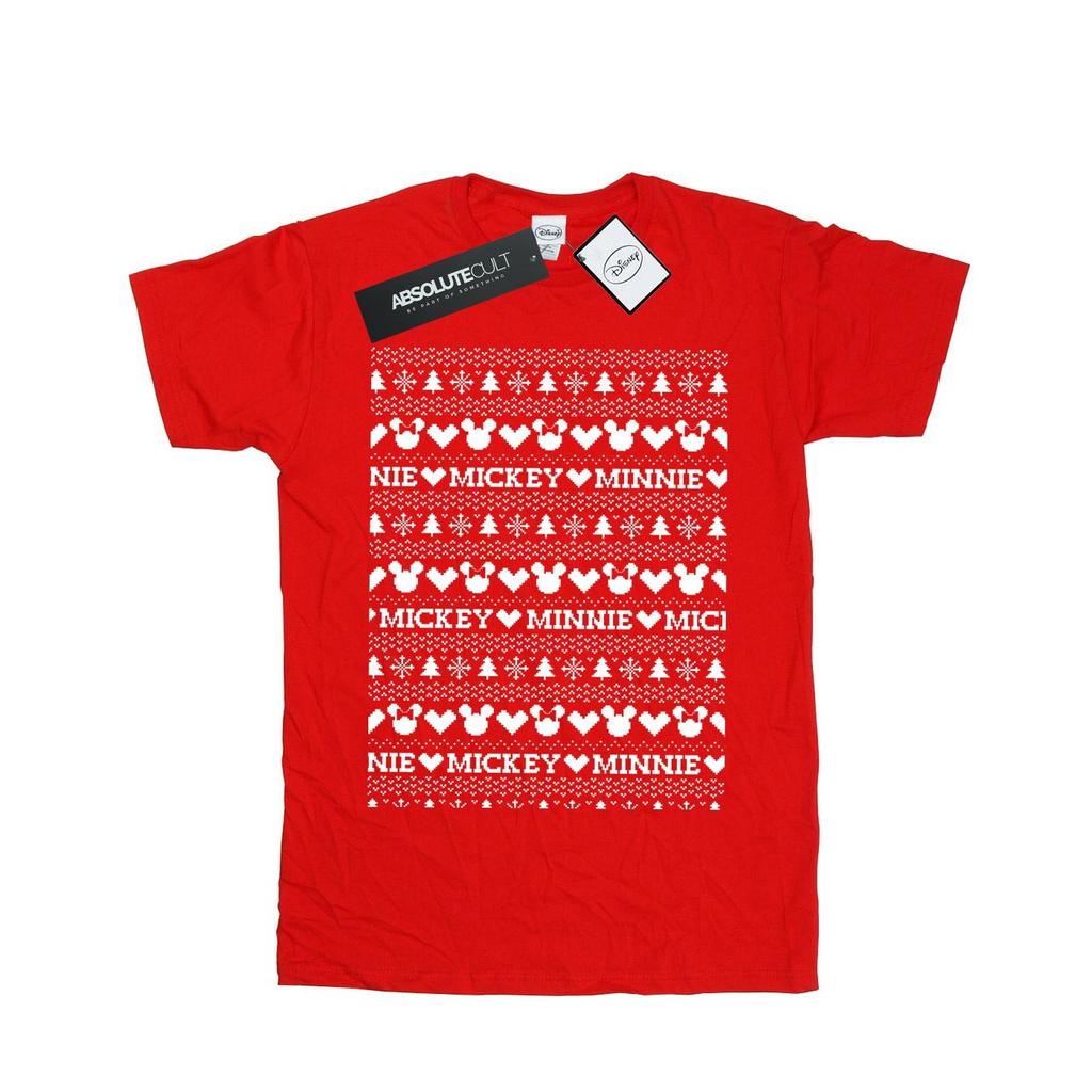 Disney Mens Mickey And Minnie Christmas Fair Isle T-Shirt