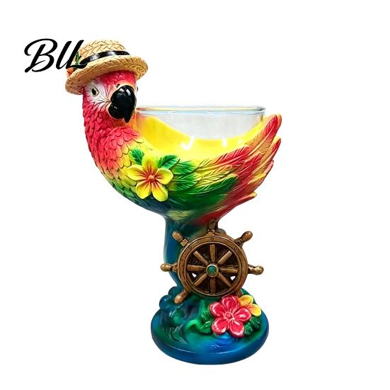 Hand Painted Resin Animal Figurine 3D Tropical Ocean Theme Glass Cup, Art Parrot And Personalized Holiday Presents Turtle Design, Decorative Colorful
