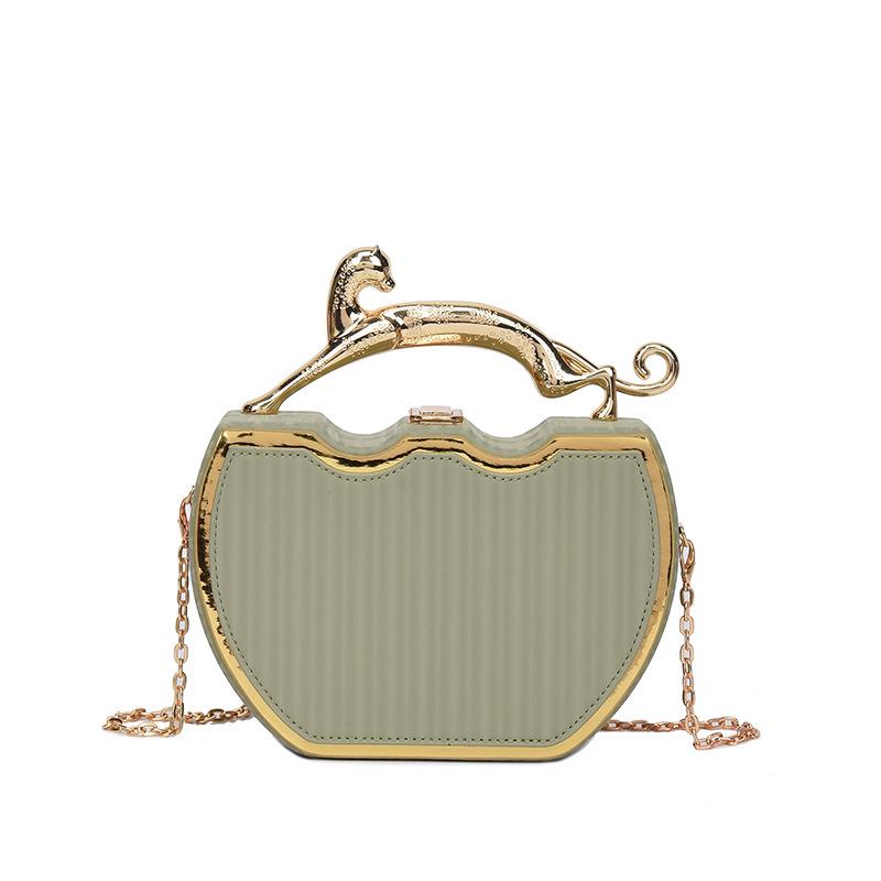 Trendy Gold-Edged Single-Shoulder Crossbody Bag with Textured Chain and Metal Accents - Small Handheld Square Design for Women