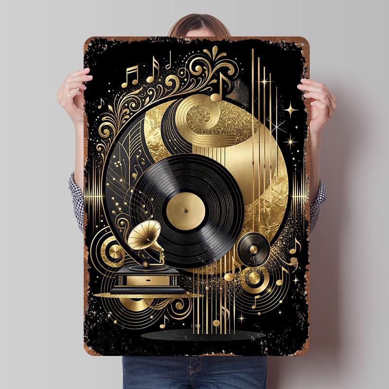 Retro Vinyl Golden Music Art Poster Customized Wall Art Vintage Metal Signs Retro Tin Plaque for Man Cave Room Decoration Gaming