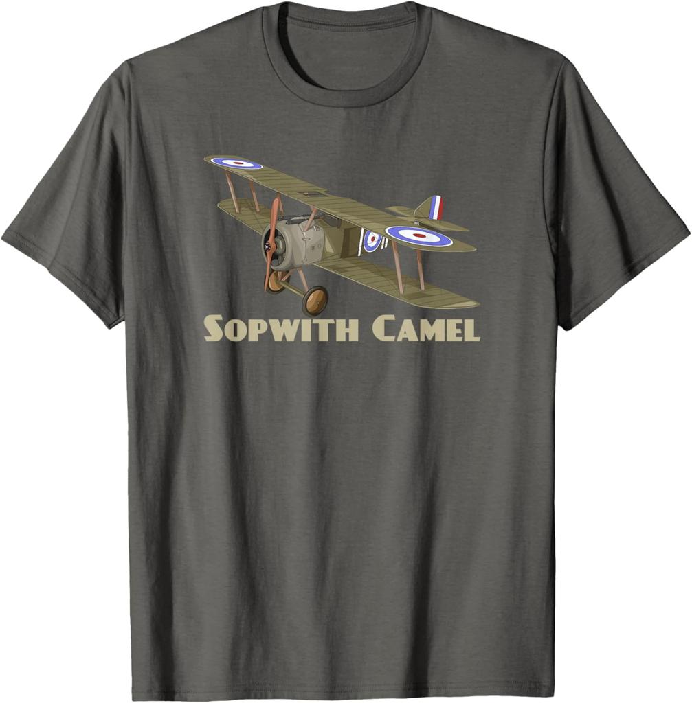 Avion De Chasse Sopwith Camel WW1 Biplan Britannique T-Shirt Short Sleeve Casual 100% Cotton Shift