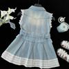 Girls Sleeveless Denim Dress Summer Fashionable Lace Trim Toddler Vest Dress Kids Casual Outfit