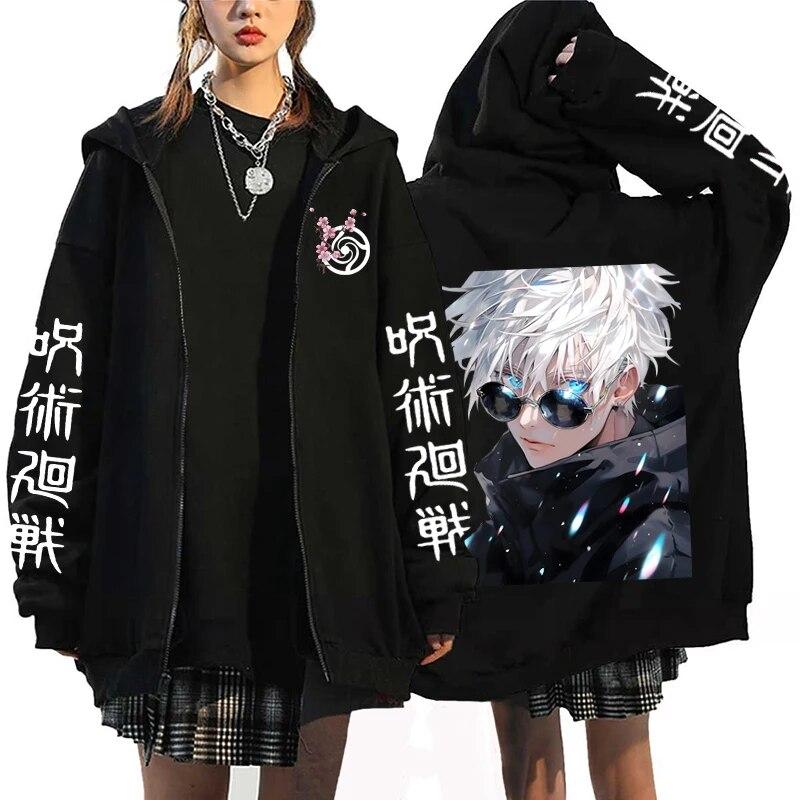 Harajuku аниме дзюдзюцу кайсен толстовки мужские Сатору Годзё толстовка на молнии с принтом Y2k манга спортивные костюмы готические большие толстовки на молнии