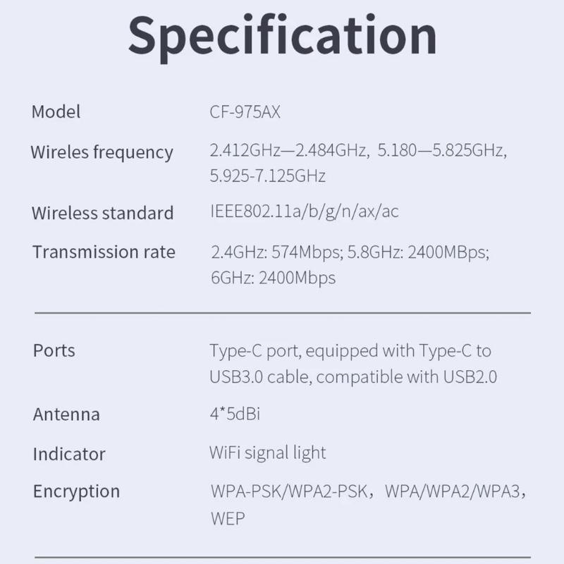 5400 Мбит/с USB 3.0 Wifi 6 адаптер 2.4G/5G/6G игровой Wifi приемник Dongle 4 антенны для ПК WPA3 Win10/11 k Card адаптер