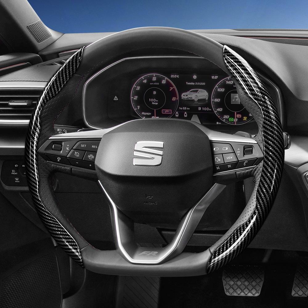 zkfan8 Suitable for Seat Carbon Fiber Texture Steering Wheel Cover with Segmented Quick-Release Design, Durable, for Models Such as Ibiza, Arona, Leon