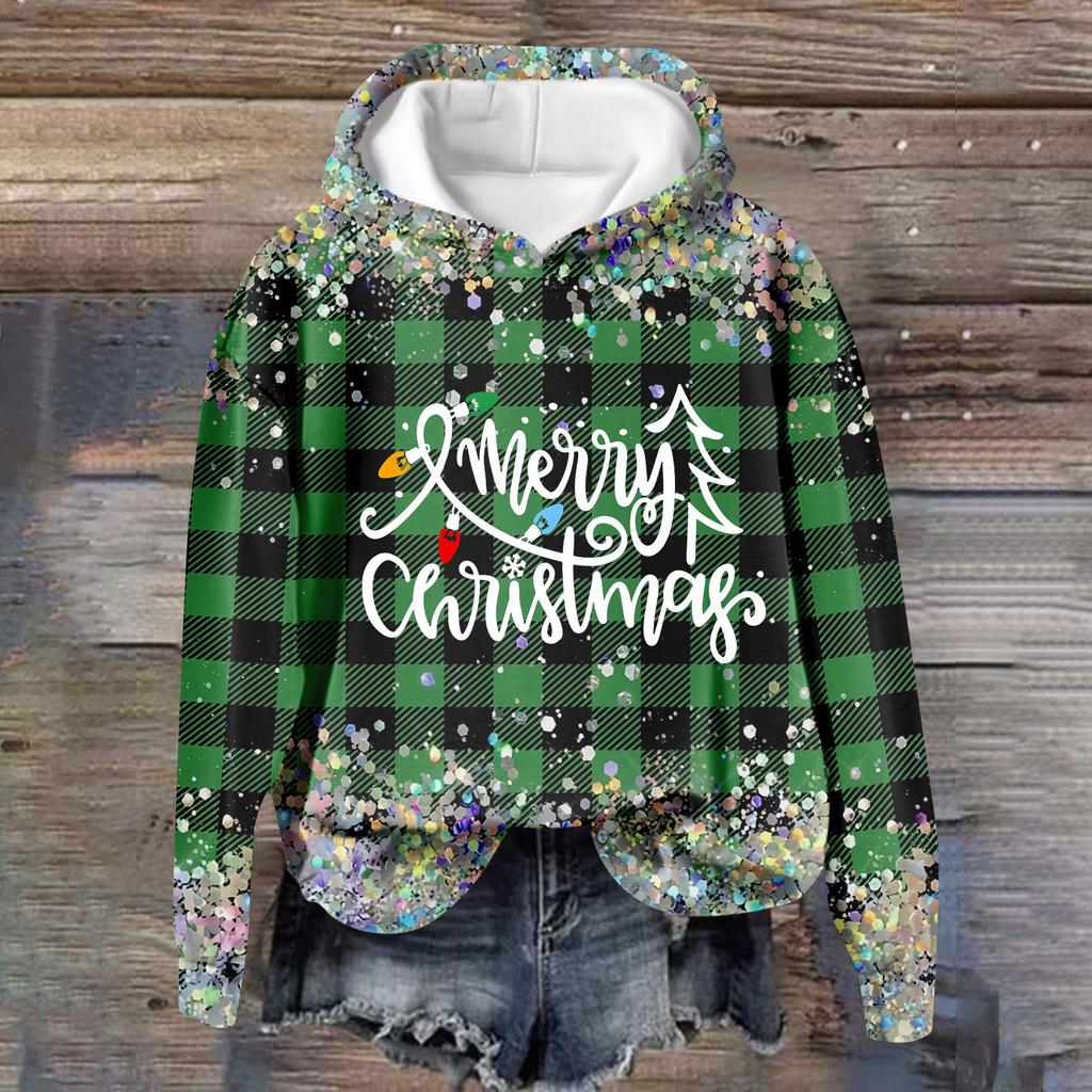 Женская повседневная мода рождественский принт длинный рукав O-образный вырез пуловер толстовки