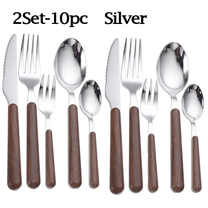 Набор столовых приборов с деревянной ручкой, столовая посуда из нержавеющей стали, вилка, нож, кофейная ложка, набор столовых приборов в западном стиле, можно мыть в посудомоечной машине