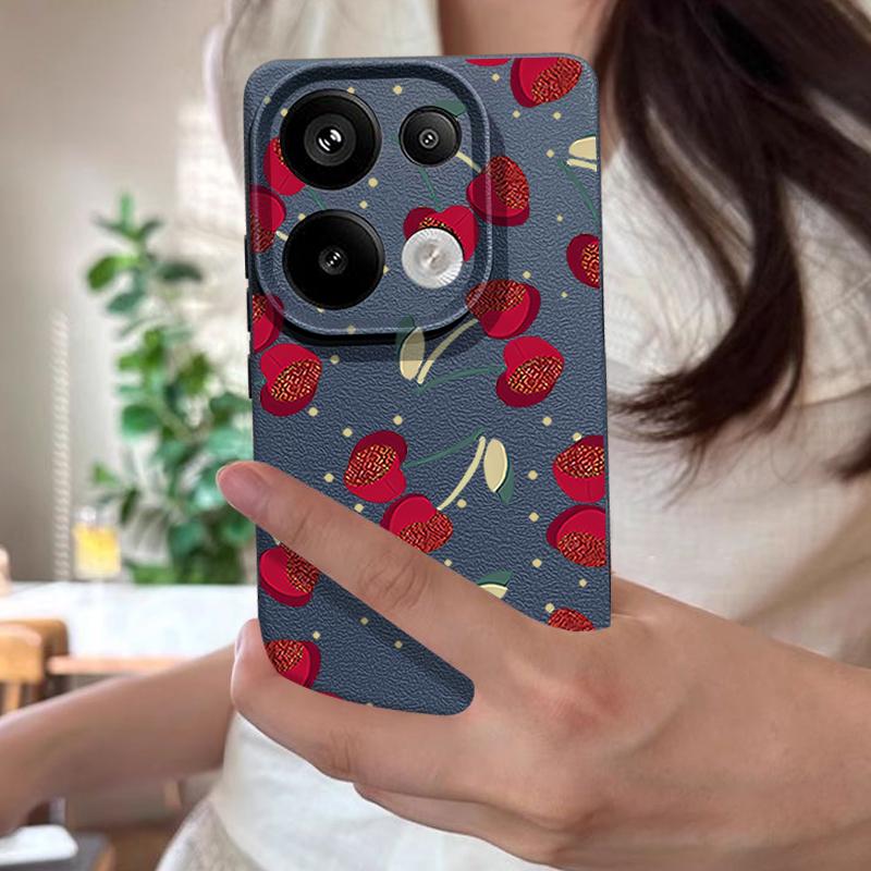 Чехол с принтом вишен и бантов для Xiaomi 13T Redmi Note 15 Pro 4G Силиконовая крышка с текстурой кожи для Redmi Note 14 13 Pro+ 5G