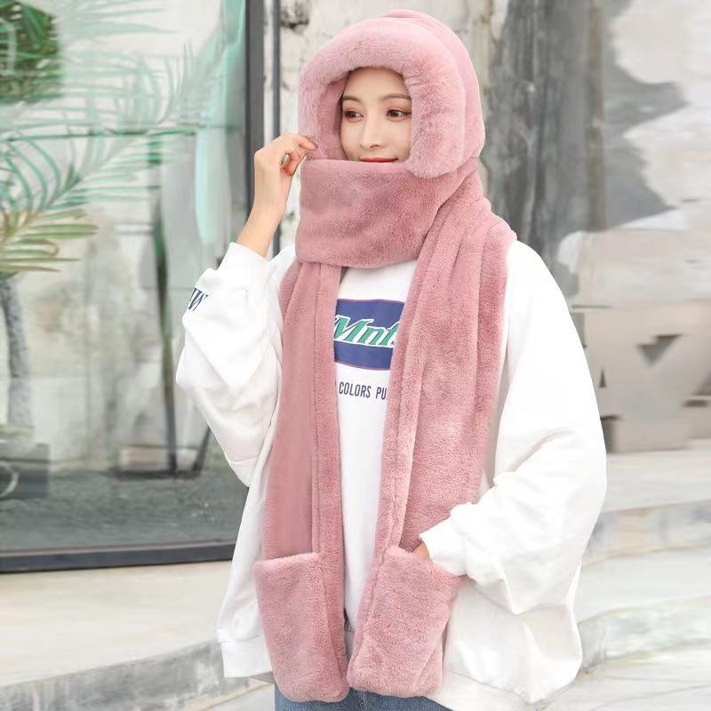 Женский плюшевый зимний комплект шапка, шарф и перчатки - Теплый, Защита от холода, Защита ушей, Грелка для шеи