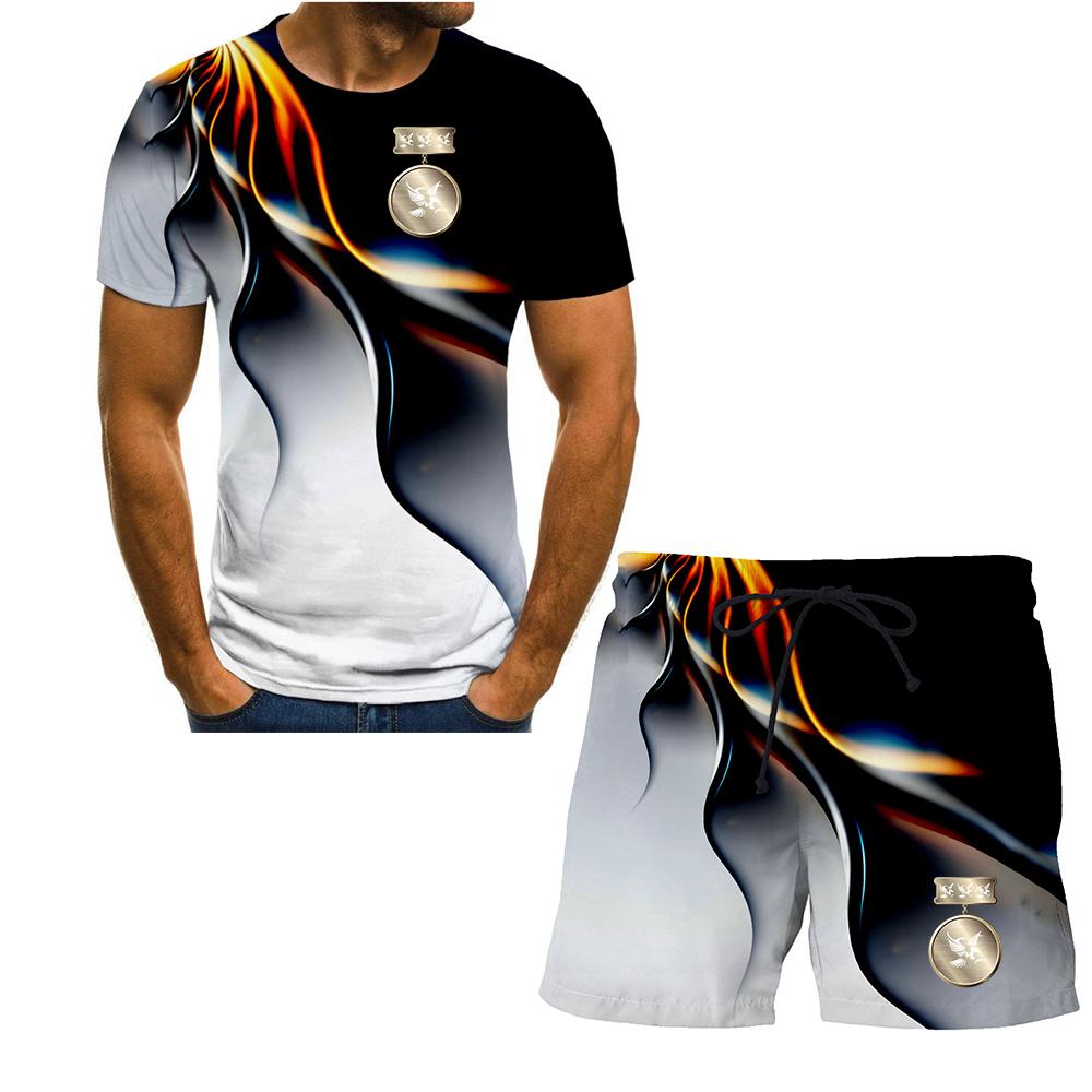 Костюм с узором орла мужской костюм-двойка шорты с короткими рукавами полный комплект одежды мужской костюм