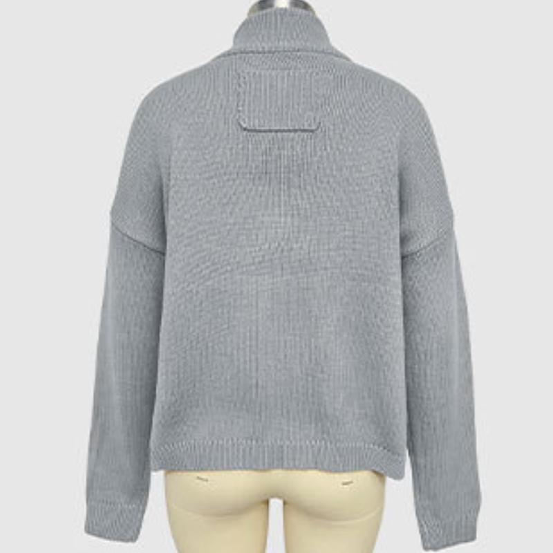 Autumn and Winter Women's Knitted Jacket V-neck Plus Size Sweater Solid Color Cardigan