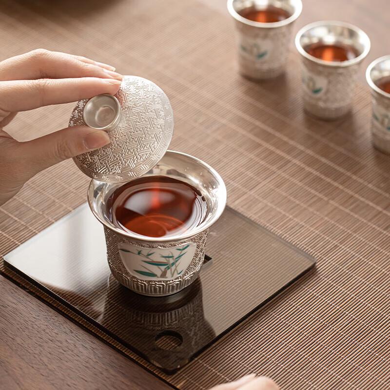 Master Zheng Wenqiang Gilded Silver Bamboo Rhyme Ceramic Kung Fu Tea Gift Set