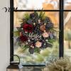 Fall Front Door Decor Leopard Print Wreath for Door, Artificial Floral with Harvest Seasonal Garland Blessed Sign, Faux Peony Flower Wall Hanging