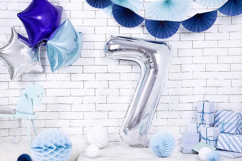 Balon Foliowy Cyfra "7", Srebrny, 86Cm, 1Szt.
