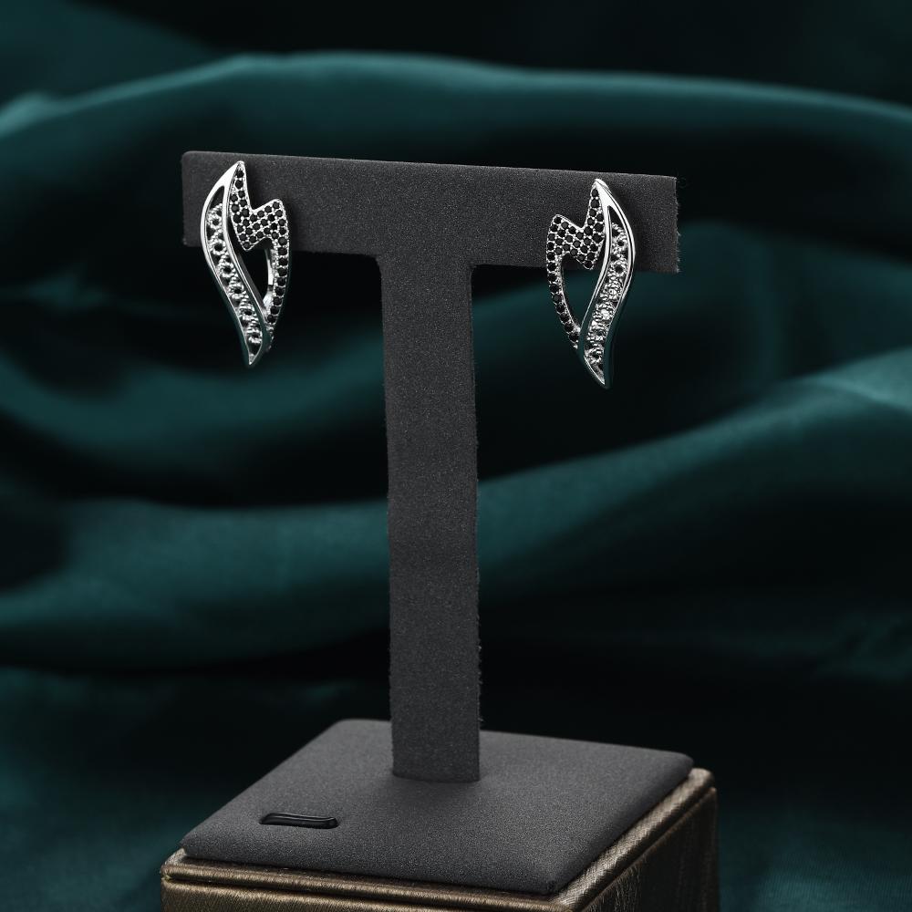 Ювелирные серьги-подвески в форме молнии с черным камнем для женщин