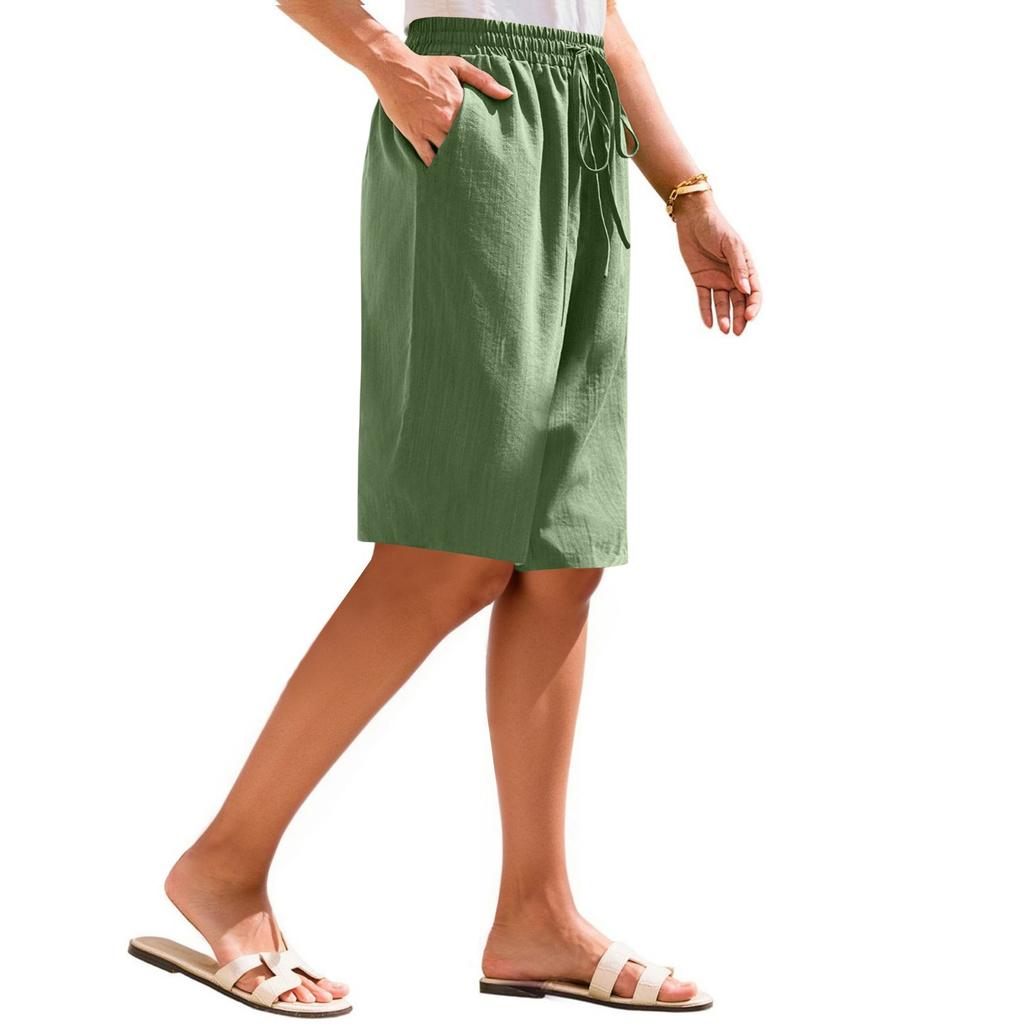 Женские летние шорты, свободные, повседневные, длиной до середины колена, удобные летние шорты с карманами