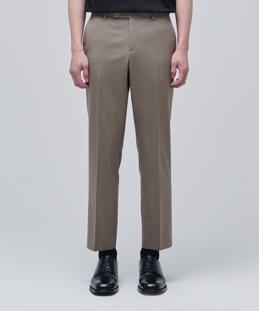 MUSINSA STANDARD Wool Blend Relaxed Tapered Hidden Banding Crop Slacks [Dusty Beige]