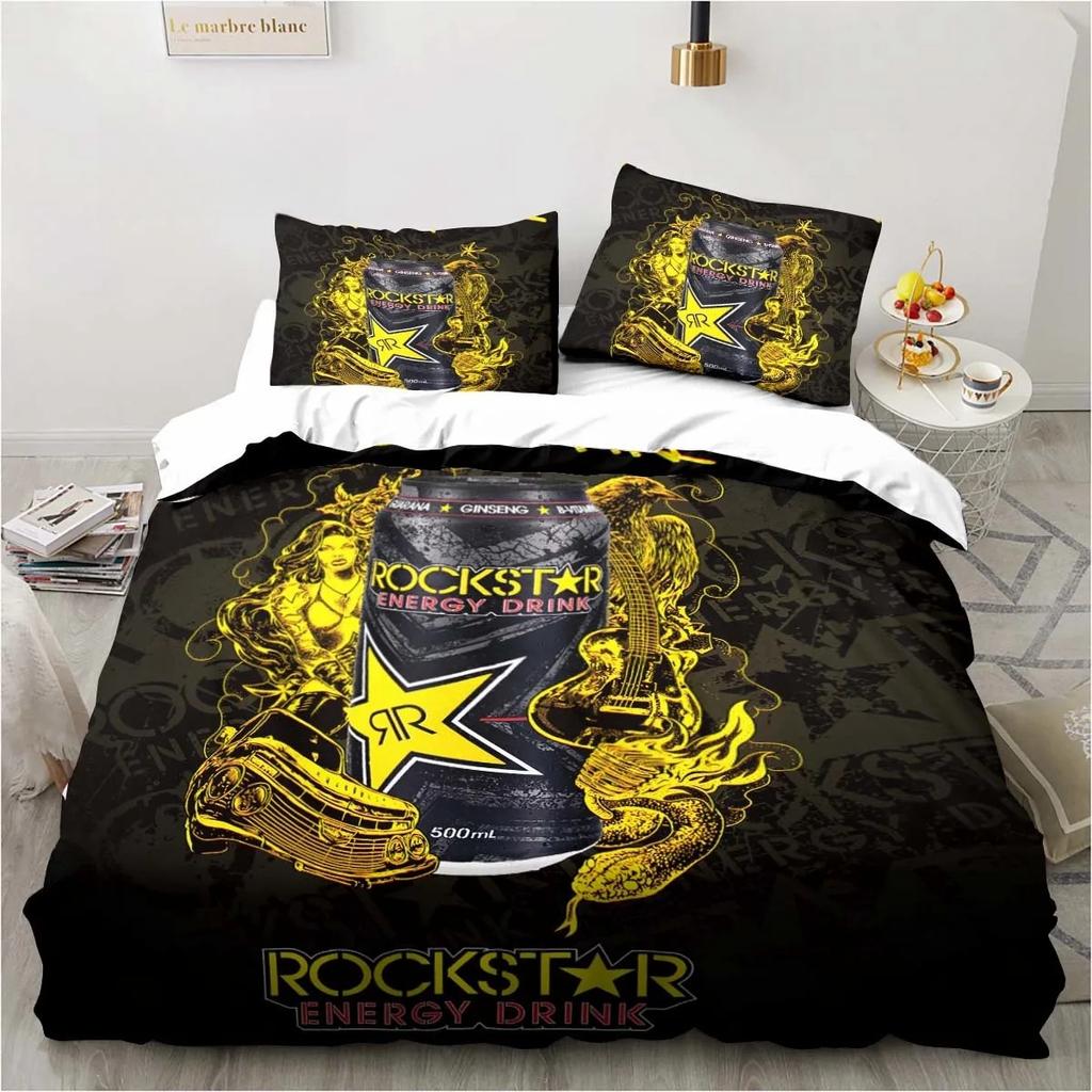 D-Drinks Rockstar Energy Sheets Quilt Covers Bedding Dormitory Sheets Three-piece Bedding Set Three-piece Soft Warm Bedding Set