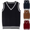 Women's Casual V-Neck Pullover Shirt Collision Color Sleeveless Sweater Vest