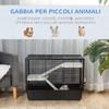 Guinea Pig Cage with Handle, Water Tank, Ramp and Dish, 80x48x58cm, Black