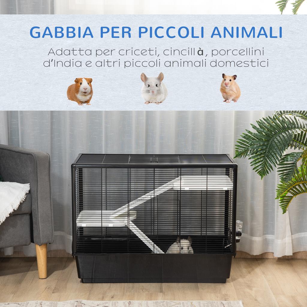 Guinea Pig Cage with Handle, Water Tank, Ramp and Dish, 80x48x58cm, Black