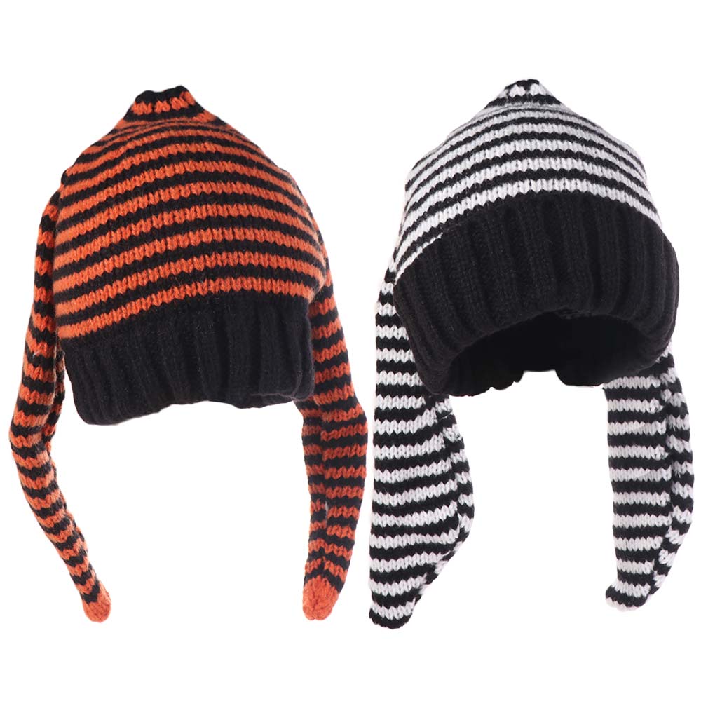 Harajuku Women Beanie Hat Y2K Stripe Skull Cap Casual Rabbit Ears Hat Outdoor