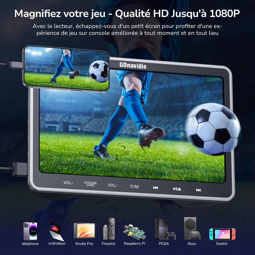 GONavidio Headrest Monitor DVD Set of 2 Slot In HDMI Input Smartphone Sync DVD Player Car Inch CPRM Resume Region Free Headset 2 Pieces 1080P Video SD