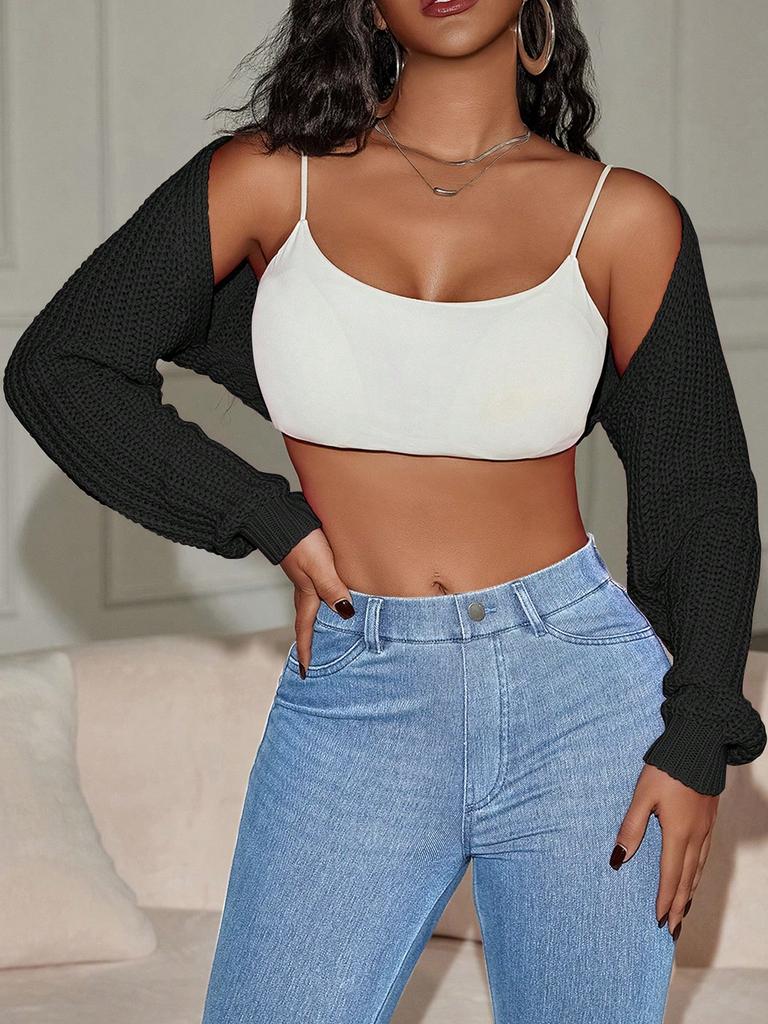 Rose Beauty A Y2K Street Daily Casual Batwing Sleeve Shrug Crop Cardigan Open Front Coat