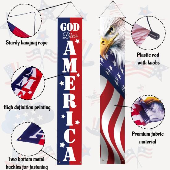 4th of July Patriotic Door Banners Outdoor Patriotic American Flag Hanging Porch Sign for Independence Day Memorial Day Decor
