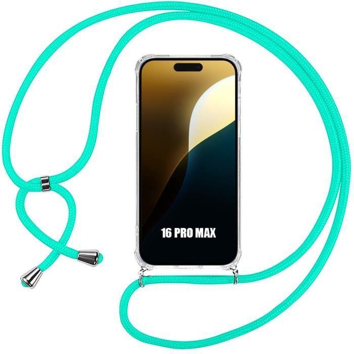 Lanyard Case for iPhone 16 Pro Max - Shockproof Reinforced Corners Soft with Turquoise Lanyard