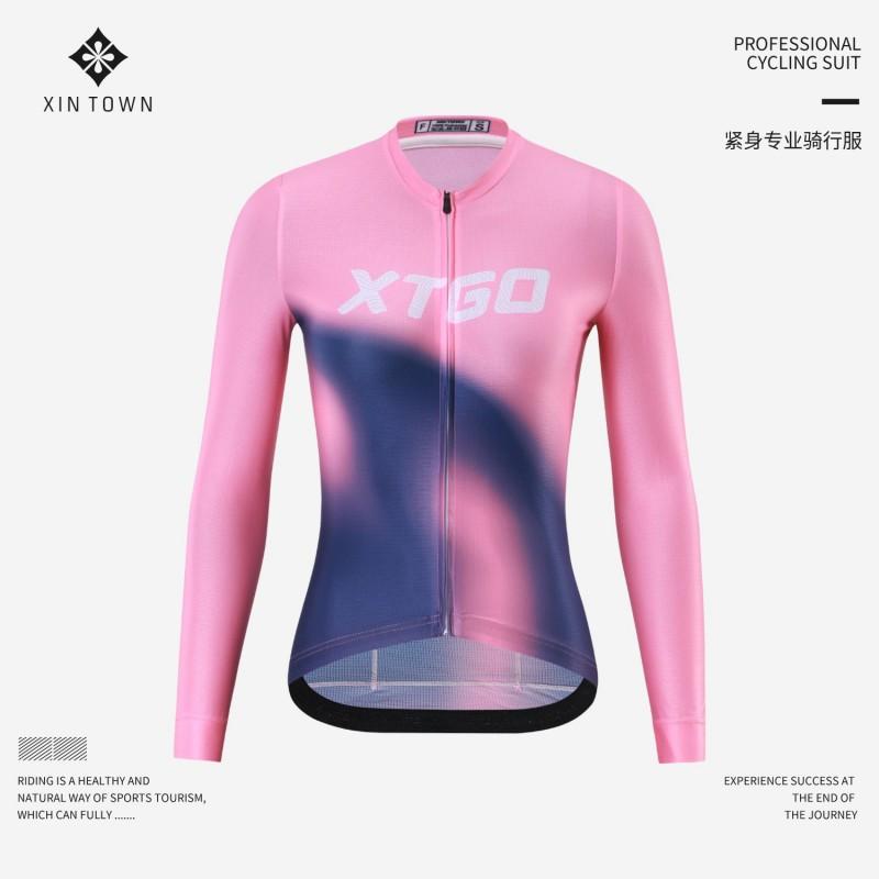 Womens Cycling Jersey Long Sleeve Breathable Moisture Wicking Bike Shirt Road