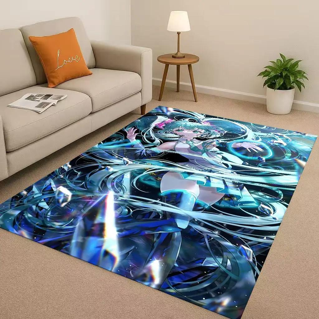 HD Kawaii M-MIKU Music Cartoon Girl Living Room Non-Slip Area Rug Carpet For Bedroom Playroom Sofa,Easy Clean Home Decor Doormat