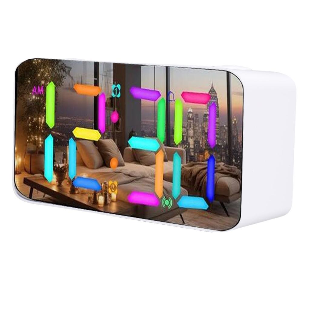 7 Inch Mirror Alarm Clock with Bed Shaker RGB Night Light 5 Levels Volume Vibrating Alarm Clock for Heavy Sleepers Seniors