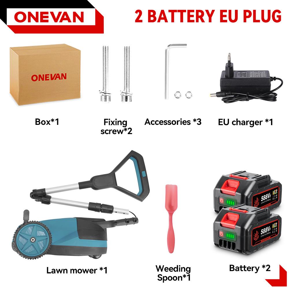 ONEVAN 5000W Brushless Electric Lawn Mower 48000RPM Cordless Grass Trimmer 3 Height Adjustment Garden Cutter Tool For 21V 18V Battery