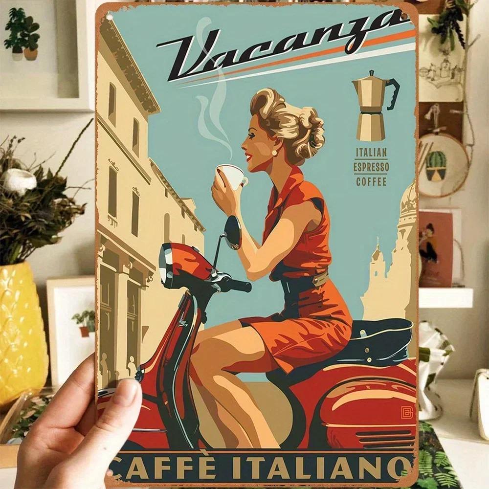 Винтажная металлическая табличка ESPRESSOVINTEDGE Italian Espresso Арт из состаренного алюминия с типографикой в стиле Рима
