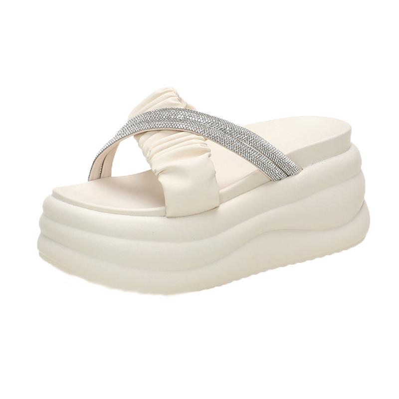 Fashion New Women 2024 Summer Platform Sandals Beige Thick Bottom Slippers Woman 8.5CM High Heels Fashion Open Toe Outdoor Beach Slides