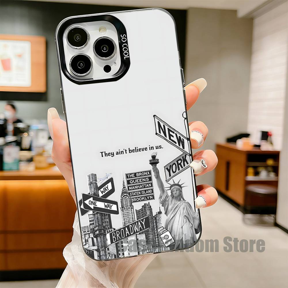 New York City Image Phone Case For iPhone 17,16,15,14,13,12,11,Pro,Max,Plus,Black Matte Shockproof Cover
