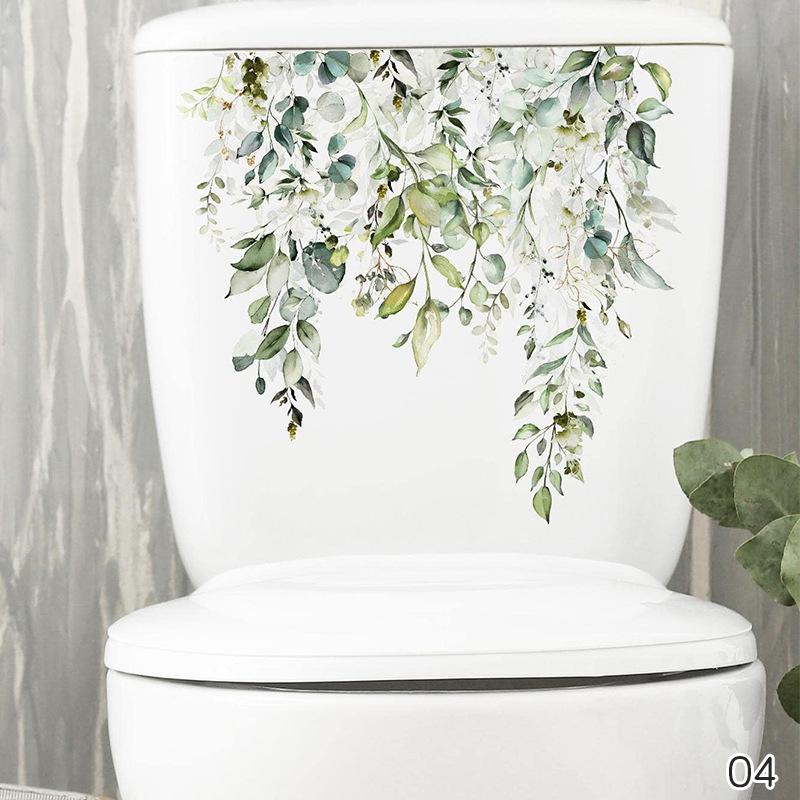 Green Plant Leaves Flower Wall Sticker Bathroom Toilet Decor Living Room Cabinet Home Decoration Decals Beautify Self Adhesive M