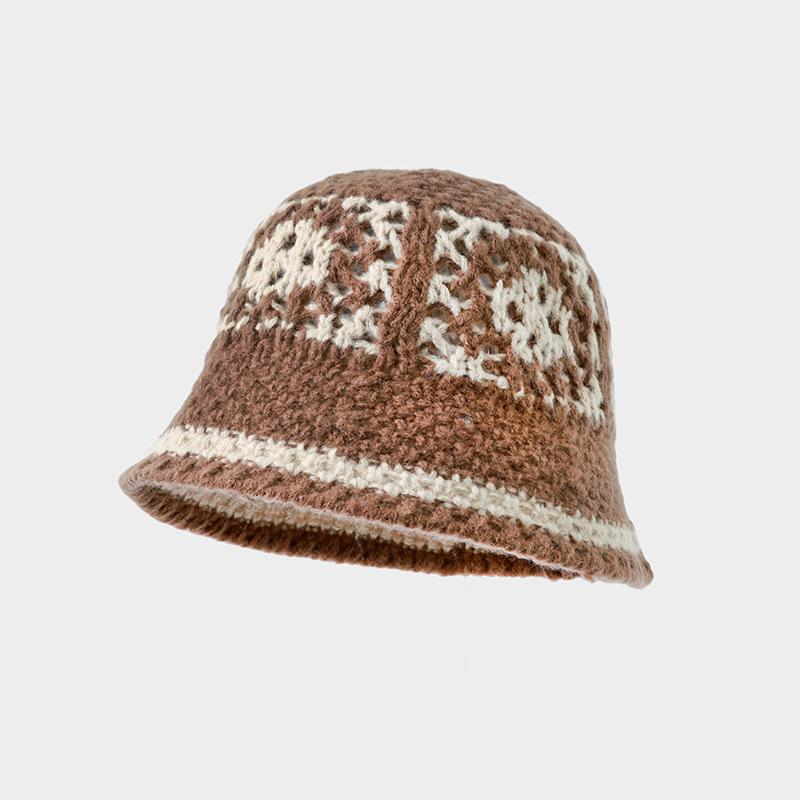 Niche Hand-плетеная шляпа женская шляпа-ведро с изображением маленького лица универсальная вязаная шерстяная шляпа Guochao танцующий лев толстая