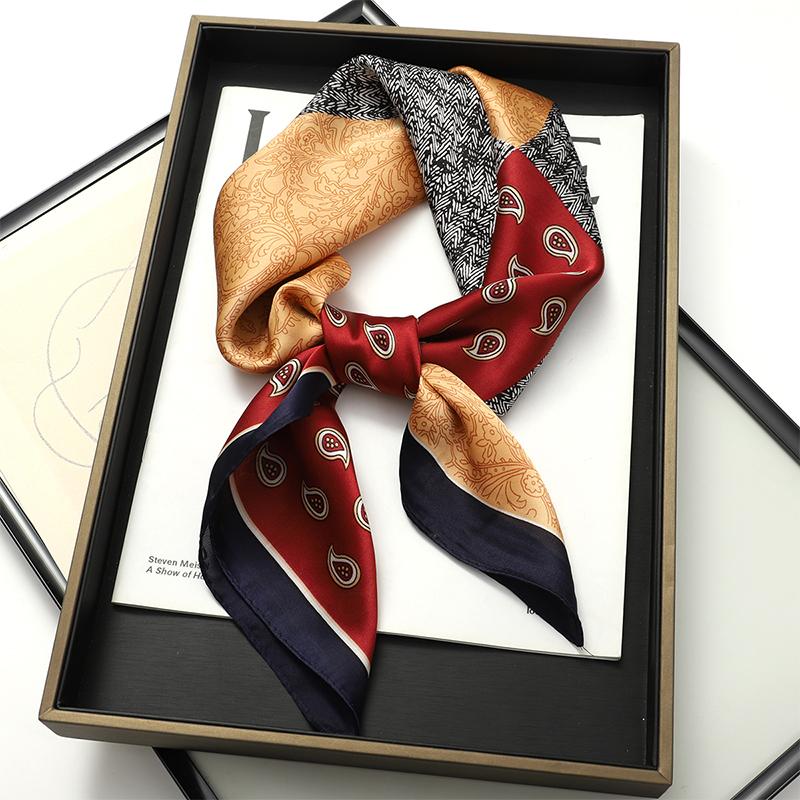 Luxury Women Silk Square Scarf Shawl Fashion Xiaoxiangfeng Print Design Satin Hijab Wraps Neckerchief Female Hair Bands 70*70CM