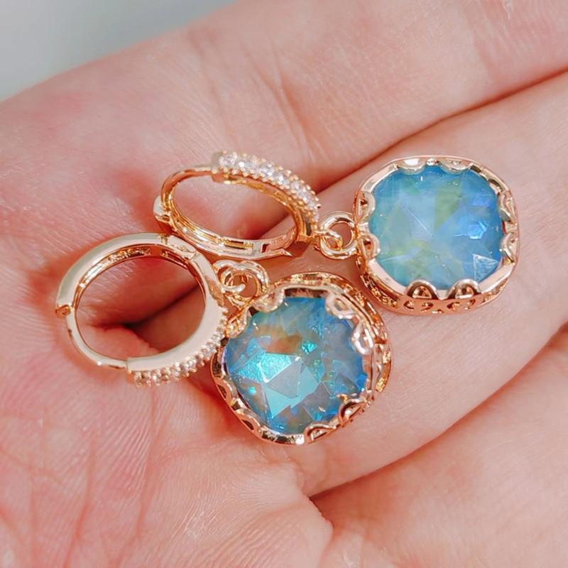 Новые модные синие квадратные серьги с цирконием для женщин, модные серьги золотого цвета, ювелирные изделия, аксессуары для вечеринок