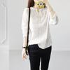 Spring Autumn White Blouse Women's V-neck 3d Embroidery Jacquard Lace Bubble Long Sleeves Basic Shirt