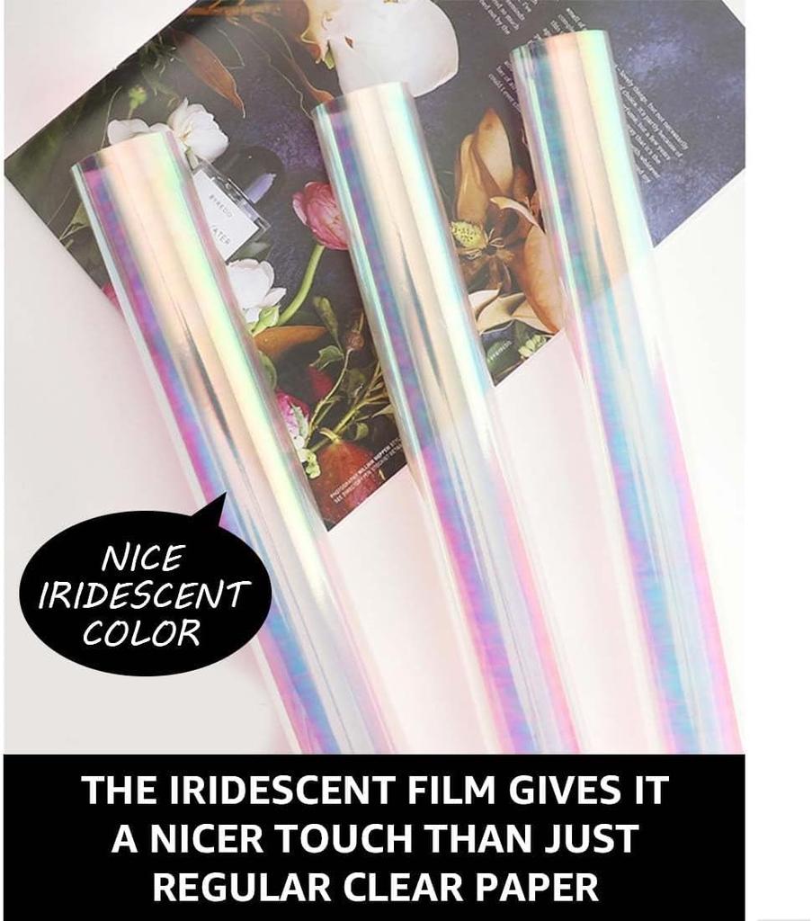 Colored Cellophane Film 15mX40cm Cellophane Sheet Thick Wrapping Paper Wrapping Roll Rainbow Cellophane Gift Basket Flower Wrapping Paper Hologram