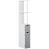 Bathroom Column with 2 Shelves and 2 Cabinets, Wooden, 15.2x29.8x118 cm, White and Grey