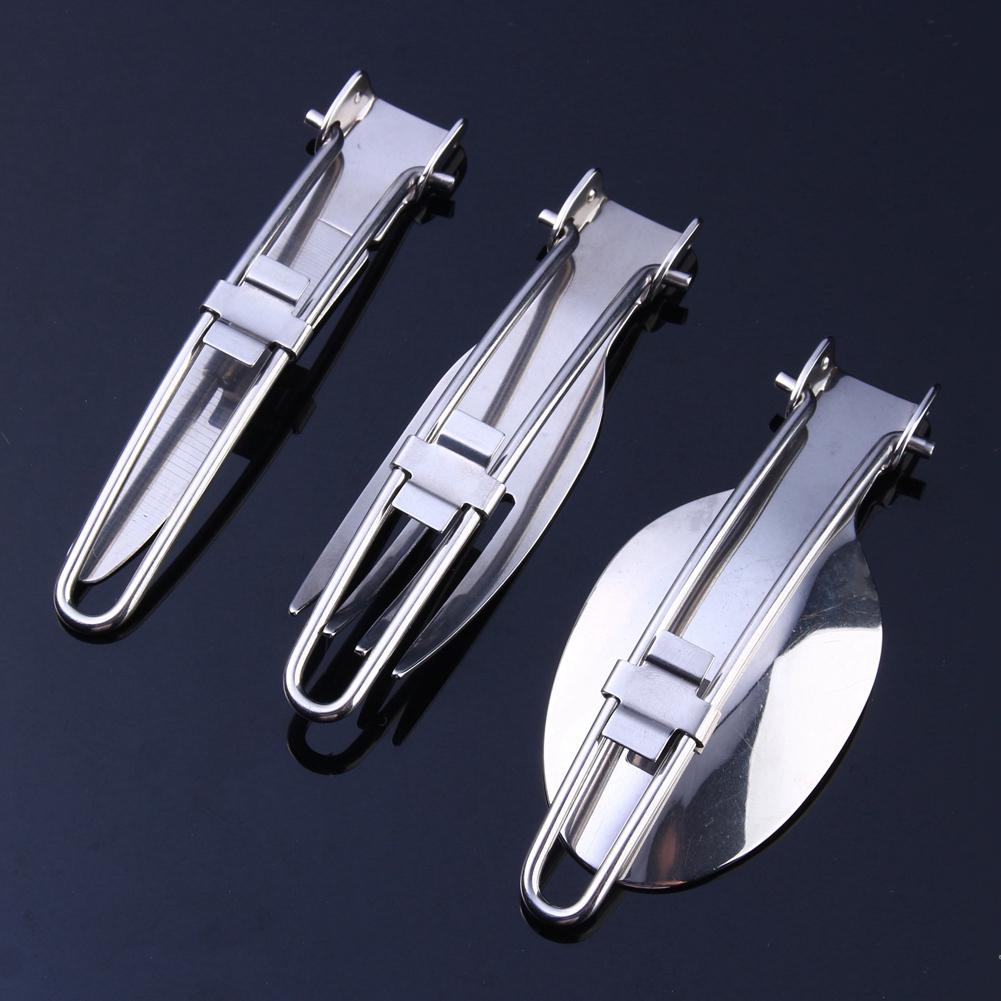 Нержавеющая сталь портативный кемпинг пикник складной набор столовых приборов нож вилка ложка сумка