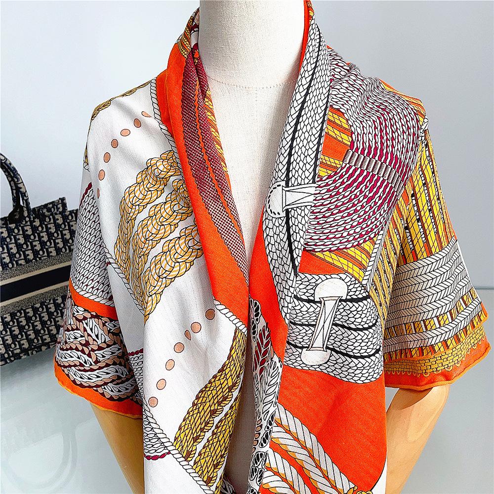 130cm Imitation Silk Cashmere Square Scarf Shawl Winter Scarf Women Brand Luxury Geometric Rope Scarves Wraps Pashmina Hijab