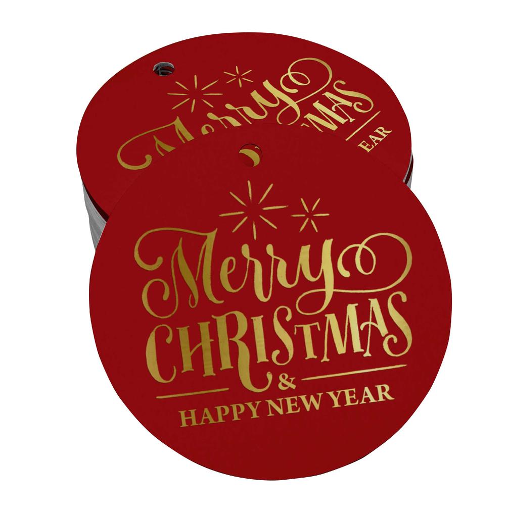 Inkdotpot Pack Of 100 Real Gold Foil Paper Tags Merry Christmas & Happy New Year Text Favor Hang