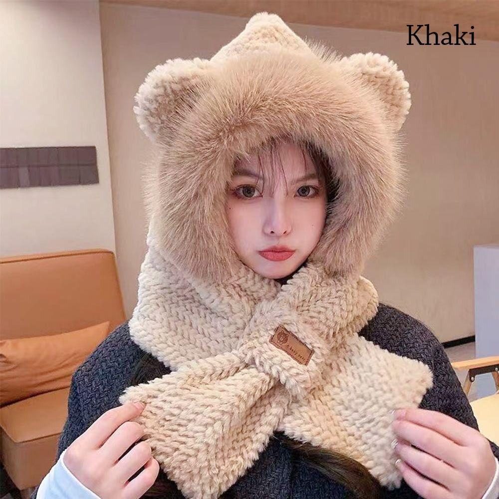 Plush Beanie Hat Scarf Thickening Neck Warmer Winter Ear Protection Cap for Women